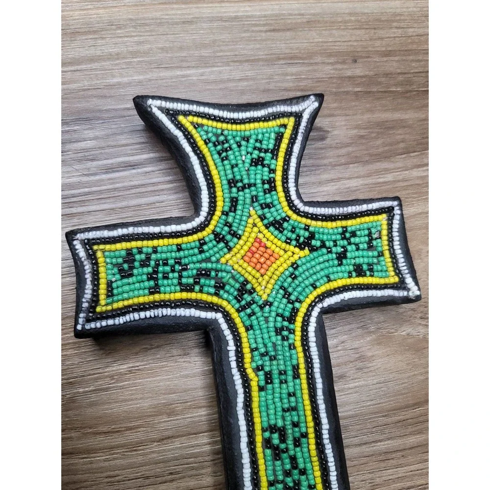 Handmade Custom Wooden Beaded Crosses Ghana West Africa Wall Decor